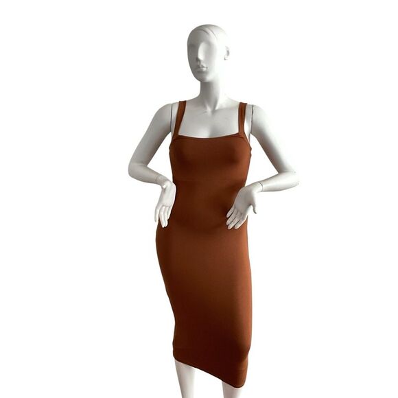 Good American 90’s Tank Dress Midi Brown L Square Neck - Picture 3 of 12